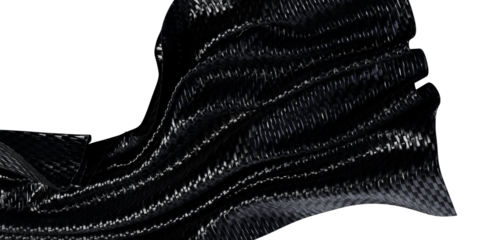 Abstract black cloth texture with flowing wavy pattern isolated on white background, creating a feeling of elegance and