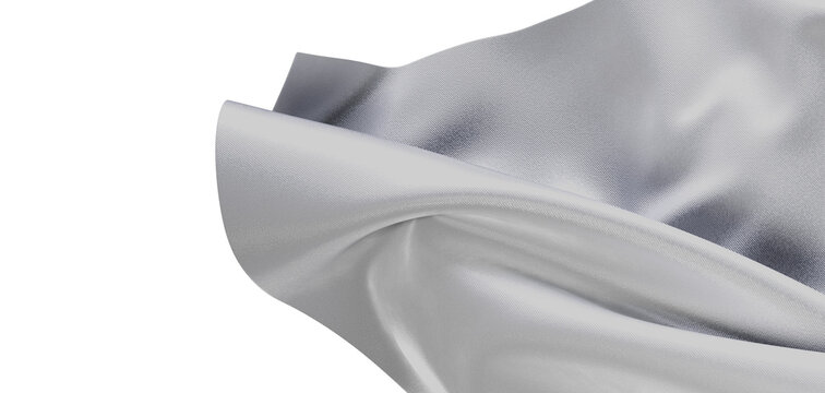 Close up shot of smooth, flowing silver fabric, perfect for texture, design, and background needs. Captures elegant drap