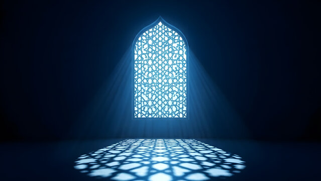 Mysterious Islamic Window With Light Rays and Geometric Patterns