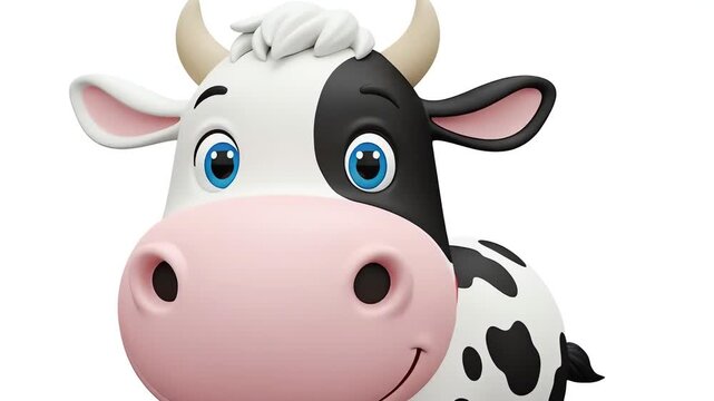 Bright studio-style video of a cartoon cow illustration centered on a clean white background