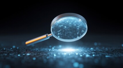 Magnifying Glass Illuminating Digital Data and Technology, Representing Exploration, Discovery, and Insight in a Modern Virtual Environment