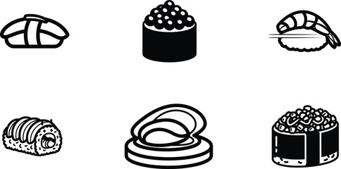Black and white sushi illustrations on white background © saidur