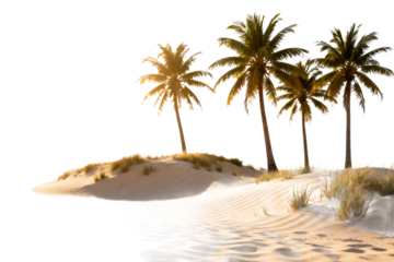 Tropical Desert Island with Palm Trees and Sand Dunes