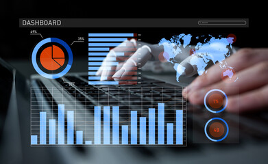 Engaging digital dashboard with charts, graphs, and a world map showcasing data analysis. Ideal for business presentations and data visualization projects. Impute