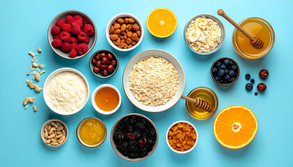 Colorful Easter eggs arranged as a festive background on a wooden surface