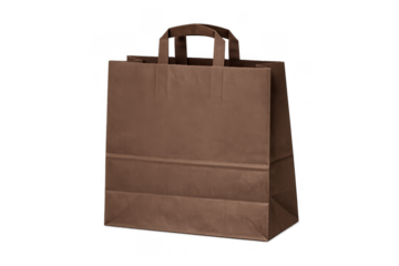 Brown paper bag with handles for shopping groceries packaging and takeaway food, eco friendly reusable recyclable