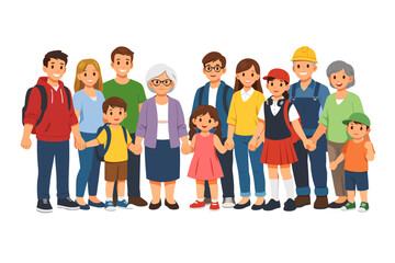 Obraz premium a vector flat illustration of a group of different people standing together on a white background