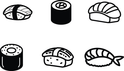 Sushi and maki rolls in a simple line drawing style © saidur