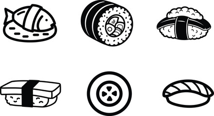 Sushi and maki rolls Japanese food illustrations © saidur