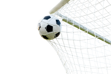 Soccer Ball in Goal Net After Scoring Goal
