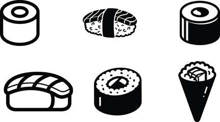 Sushi rolls and nigiri Japanese food icons  various types of sushi © saidur