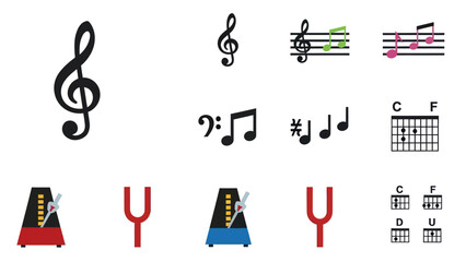 Obraz premium Musical Symbols and Tuning Forks Illustration.