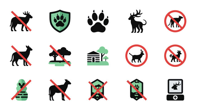 Collection of Animal Prohibition Symbols and Icons.