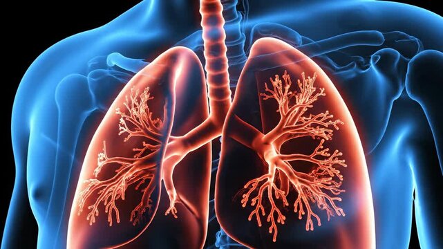Anatomical illustration of the human respiratory system and body