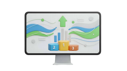Computer Monitor Displaying Infographic with Charts.