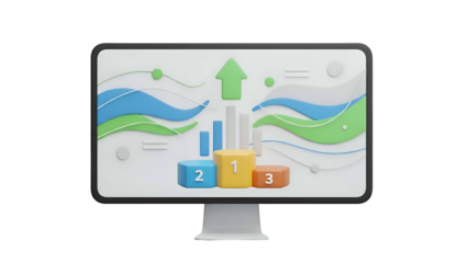 Computer Monitor Displaying Infographic with Charts.