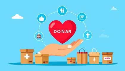Organ donation concept with heart and medical supplies.