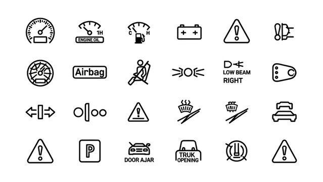 Car Dashboard Warning and Indicator Icons.