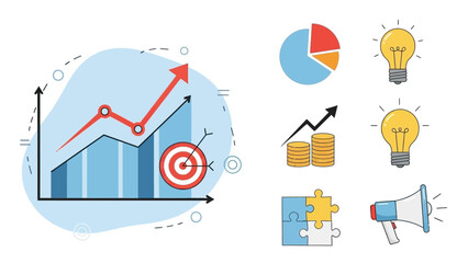 Obraz premium Business Growth Graph with Marketing Icons.