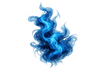 Dynamic blue cosmic fire spirit abstract energy flowing, magical flame evolving, ethereal smoke effect on transparent background