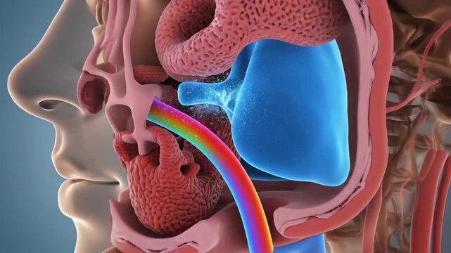 Anatomical illustration of the respiratory system and associated structures