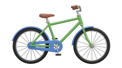 Green Bicycle with Blue Fenders and Brown Seat.