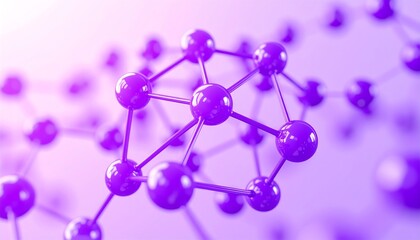 Close-up view of connected spheres in a light purple hue with blurred background, showcasing an abstract and scientific design
