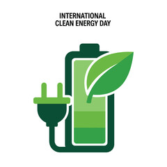 Illustration featuring a battery with a leaf overlay and a plug, symbolizing clean energy and sustainability for International Clean Energy Day.