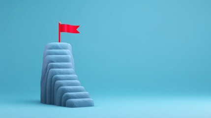 Abstract Representation of Success with a Red Flag on a Blue Background, Symbolizing Achievement and Ambition in Minimalistic Design