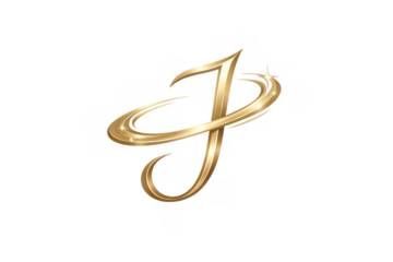 Golden capital letter j with shiny luxurious script design, swirling elegance, isolated and reflecting light