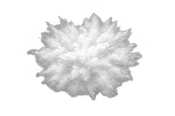 White dust cloud exploding outwards, creating a dynamic burst of fine particles and smoke. Isolated blast on transparent