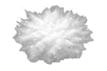 White dust explosion scattering particles, flour powder cloud bursting, isolated on transparent background
