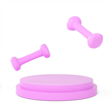 pink fitness dumbbell and podium 3d redner 3d rendering on transparent background