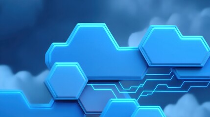 Abstract technology background with blue hexagons and circuit patterns, emphasizing digital connectivity and innovation in a futuristic environment
