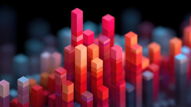 Colorful 3D Bar Graph with Vibrant Cube Shapes Representing Data Visualization and Statistics in a Modern Abstract Style - Powered by Adobe