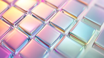 Abstract 3d background design with glass squares and colorful lights creating iridescent effect for digital art, wallpaper, or advertising material