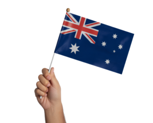 Patriotic hand waving the Australian flag, a symbol of pride and national identity for Australia Day celebrations