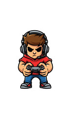 Fototapeta premium Cartoon Gamer Character with Headphones Holding a Controller.