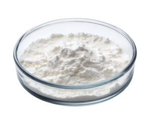 White powder in a clear glass bowl, ideal for scientific or product photography
