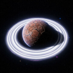 Cracked Planet with White Ring of Light in Dark Space
