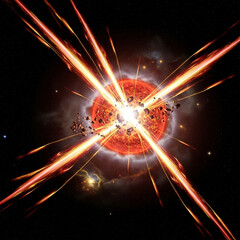 Massive Energy Explosion with Lava Material at the Center of a Space Explosion