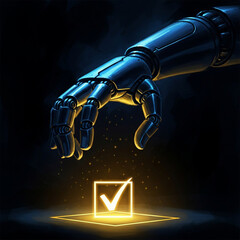 Robotic Hand Selects Digital Checkbox with Yellow Light