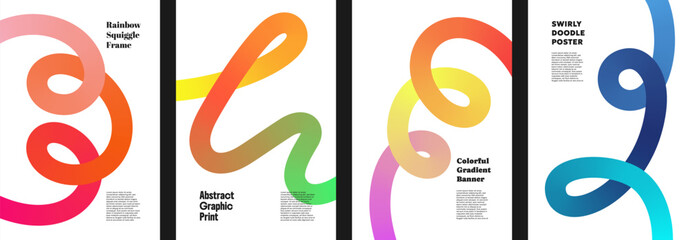 Retro style 3d squiggles and rainbow waves form a dynamic set for holi festival banners. These fluid neon shapes and organic geometric curves offer a creative, random layout for sport presentations.
