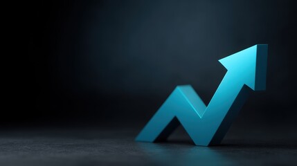 Dynamic upward movement representing growth and success in business, finance, and investment with sleek modern arrow in blue color on dark background