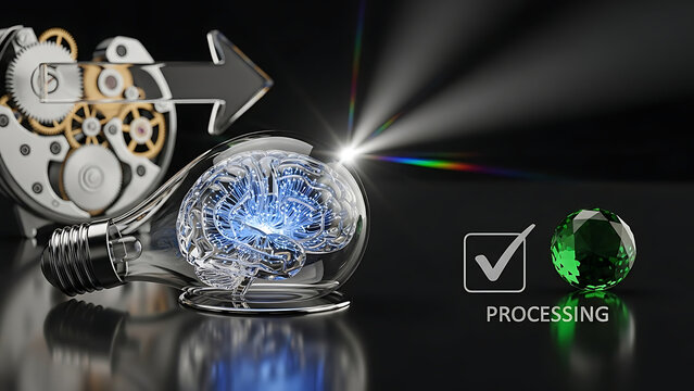 ai processing concept digital brain transforming data into valuable insights symbolizing innovation and efficient technology solutions. - Powered by Adobe