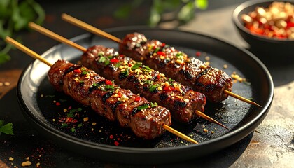 Artistic Suya Skewers Layout. Barbeque Skewers Close Up