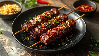 Artistic Suya Skewers Layout. Barbeque Skewers Close Up