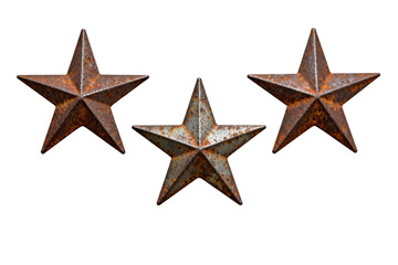 Fototapeta premium Three Rusty Metal Stars on White Background