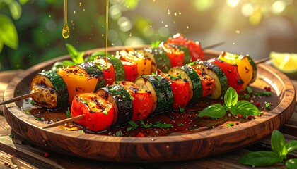 Vegan Mediterranean Skewers. Barbeque Skewers Close Up