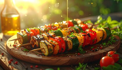 Vegan Mediterranean Skewers. Barbeque Skewers Close Up